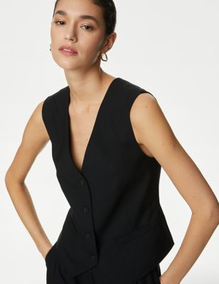 

Womens Autograph Wool Blend Tailored Waistcoat with Silk - Black, Black