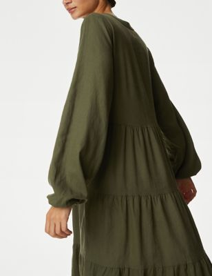

Womens M&S Collection Linen Rich V-Neck Midaxi Tiered Dress - Hunter Green, Hunter Green