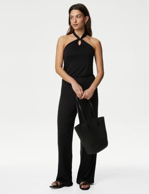 

Womens M&S Collection Jersey Tie Neck Jumpsuit - Black, Black