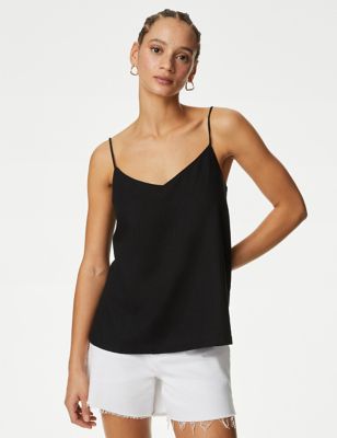 

Womens M&S Collection Linen Rich V-Neck Cami Top - Black, Black
