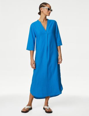

Womens M&S Collection Linen Rich V-Neck Tunic - Bright Blue, Bright Blue