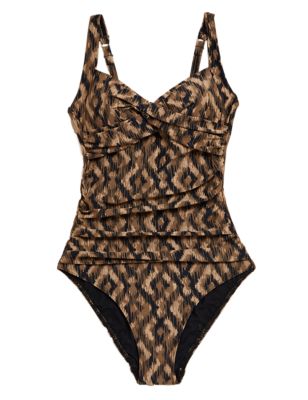 

Womens M&S Collection Tummy Control Printed Plunge Swimsuit - Brown Mix, Brown Mix