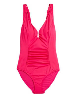 

Womens M&S Collection Tummy Control Padded Ruched Plunge Swimsuit - Fuchsia, Fuchsia
