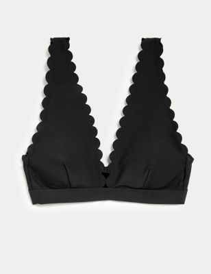 

Womens M&S Collection Neoprene Padded Scallop Plunge Bikini Top - Black, Black