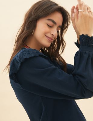 

Womens Per Una Pure Cotton Frill Detail Sweatshirt - Navy, Navy