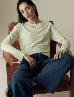 

Womens Per Una Pure Cotton Striped T-Shirt - Light Green Mix, Light Green Mix