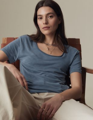 

Womens Per Una Modal Rich Scoop Neck T-Shirt - Air Force Blue, Air Force Blue