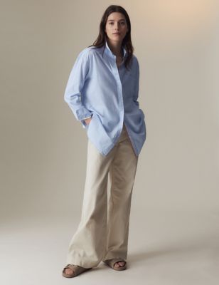 

Womens Per Una Pure Cotton Striped Longline Shirt - Blue Mix, Blue Mix