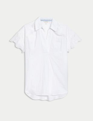 

Womens Per Una Pure Cotton Broderie Collared Blouse - Soft White, Soft White