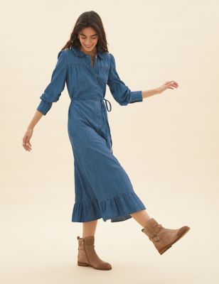 

Womens Per Una Denim Collared Midaxi Shirt Dress - Medium Indigo, Medium Indigo