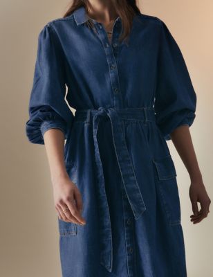 

Womens Per Una Denim Collared Midi Utility Shirt Dress - Medium Indigo, Medium Indigo