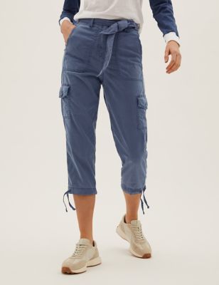 

Womens M&S Collection Tencel™ Rich Cargo Tapered Cropped Trousers - Air Force Blue, Air Force Blue