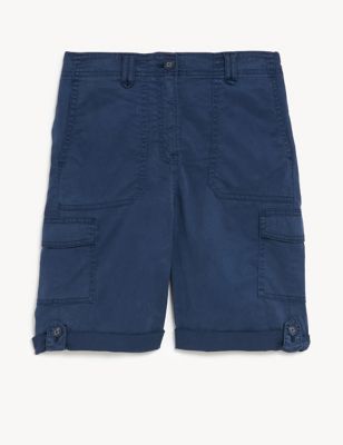 

Womens M&S Collection Lyocell Rich Cargo Tea Dyed Shorts - Navy, Navy