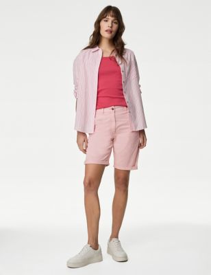 

Womens M&S Collection Cotton Rich Tea Dyed Chino Shorts - Pink, Pink