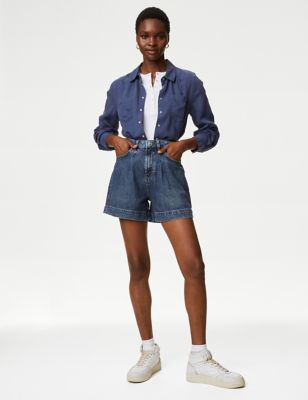 

Womens M&S Collection Lyocell™ Blend High Waisted Shorts - Medium Indigo, Medium Indigo