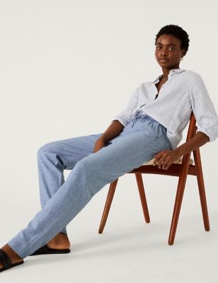 

Womens M&S Collection Linen Rich Tapered Trousers - Light Chambray, Light Chambray