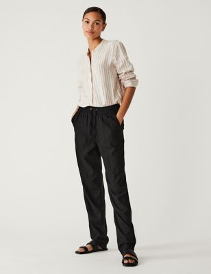 

Womens M&S Collection Linen Rich Tapered Trousers - Black, Black