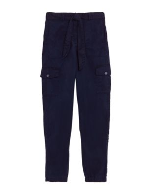 

Womens M&S Collection Tencel™ Rich Cargo Tapered Trousers - Navy, Navy