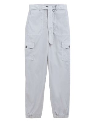 

Womens M&S Collection Tencel™ Rich Cargo Tapered Trousers - Platinum, Platinum