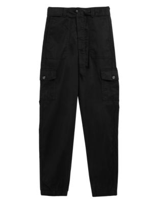 

Womens M&S Collection Tencel™ Rich Cargo Tapered Trousers - Black, Black