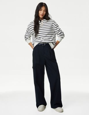 

Womens M&S Collection Cotton Rich Cargo High Waisted Trousers - Midnight Navy, Midnight Navy