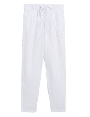 

Womens M&S Collection Pure Linen Belted Tapered Trousers - Soft White, Soft White