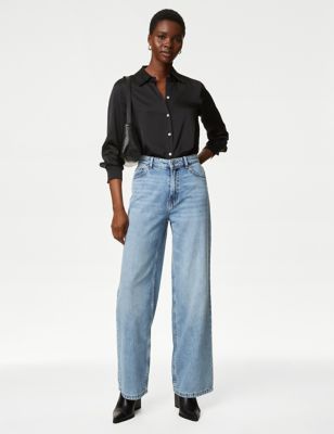 

Womens M&S Collection Lyocell™ Blend Mid Rise Wide Leg Jeans - Light Indigo, Light Indigo