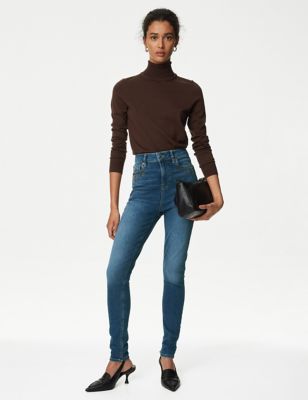 

Womens M&S Collection Ivy High Waisted Embellished Skinny Jeans - Medium Indigo, Medium Indigo