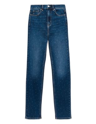 

Womens M&S Collection Sienna Embellished Straight Leg Jeans - Dark Indigo, Dark Indigo