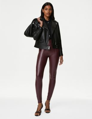 

Womens M&S Collection Leather Look High Waisted Leggings - Dark Burgundy, Dark Burgundy