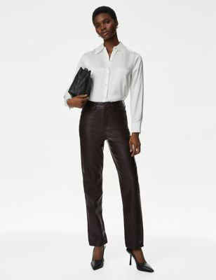 

Womens M&S Collection Leather Look Straight Leg Trousers - Bitter Chocolate, Bitter Chocolate