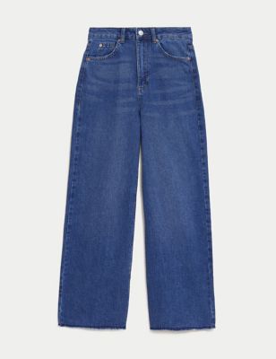 

Womens M&S Collection High Waisted Wide Leg Ankle Grazer Jeans - Medium Indigo, Medium Indigo