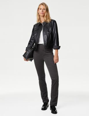 

Womens M&S Collection Sienna Corduroy Straight Leg Trousers - Dark Graphite, Dark Graphite
