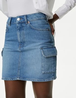 

Womens M&S Collection Denim Mini Cargo Skirt - Medium Indigo, Medium Indigo