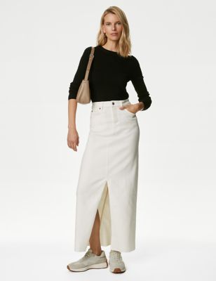 

Womens M&S Collection Denim Split Front Maxi Skirt - Ecru, Ecru