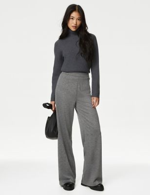 

Womens M&S Collection Jersey Checked Wide Leg Trousers - Grey Mix, Grey Mix