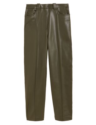 

Womens M&S Collection Leather Look Straight Leg Trousers - Dark Khaki, Dark Khaki