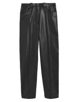 

Womens M&S Collection Leather Look Straight Leg Trousers - Black, Black