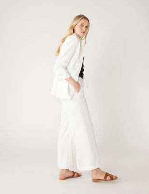 

Womens M&S Collection Crepe Wide Leg Cropped Trousers - Ivory, Ivory
