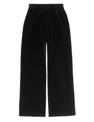 

Womens M&S Collection Velvet Elasticated Waist Wide Leg Trousers - Black, Black