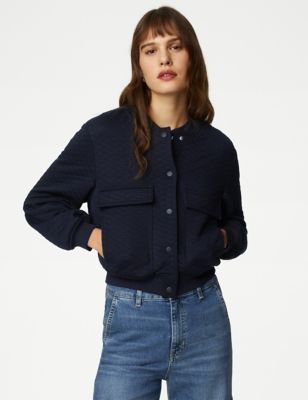 

Womens M&S Collection Jersey Quilted Cropped Bomber Jacket - Dark Navy, Dark Navy