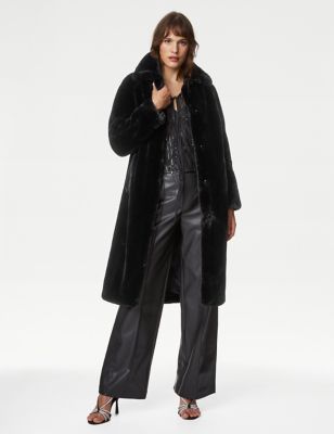 

Womens M&S Collection Faux Fur Longline Coat - Black, Black