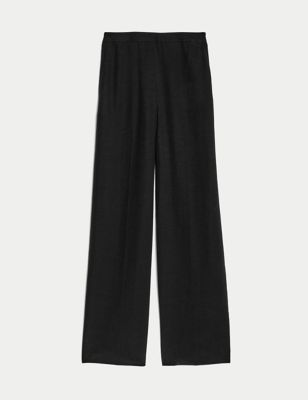 

Womens M&S Collection Tencel™ Rich Wide Leg Trousers with Linen - Black, Black