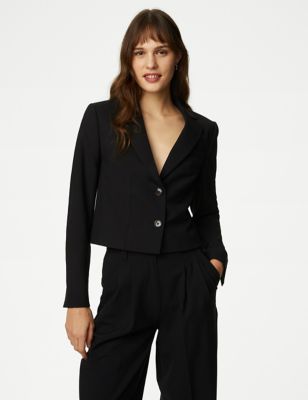 

Womens M&S Collection Wool Blend Tailored Cropped Blazer - Black, Black