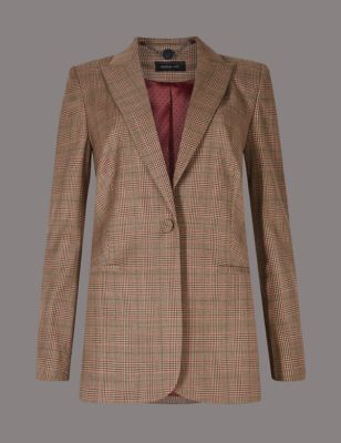 Wool Blend Checked Jacket | M&S