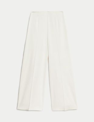 

Womens M&S Collection Satin Look Side Zip Wide Leg Trousers - Ivory, Ivory