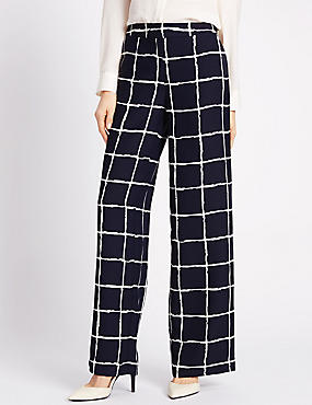 Satin Checked Wide Leg Trousers