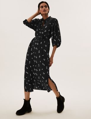 

Womens M&S Collection Printed Midi Column Dress - Black Mix, Black Mix