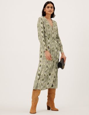

Womens M&S Collection Snake Print V-Neck Midi Wrap Dress - Natural Mix, Natural Mix