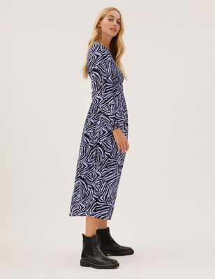 

Womens M&S Collection Animal Print Shirred Midi Smock Dress - Blue Mix, Blue Mix